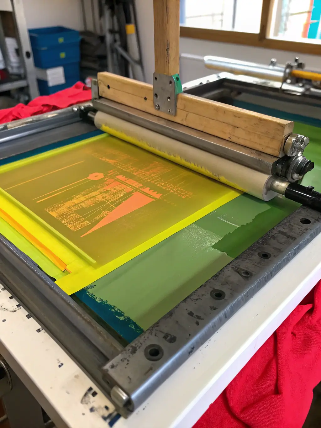 A close-up shot of a participant carefully applying ink to a screen during a workshop, emphasizing the precision and artistry involved in the screen-printing process.