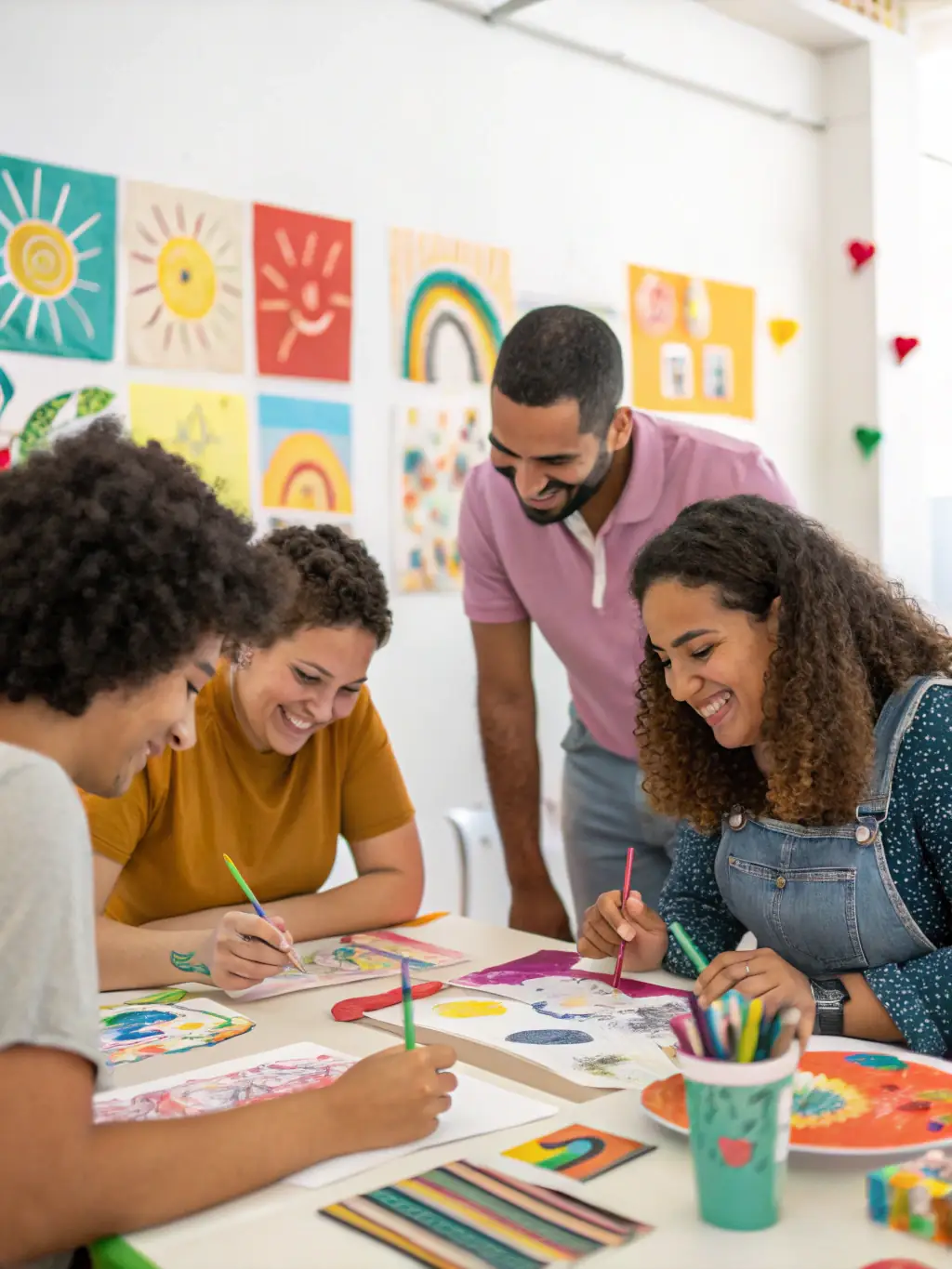 A group photo of workshop participants proudly displaying their finished prints, capturing the sense of accomplishment and community fostered by COUTEAU's programs.
